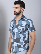 Men's Geometric Printed Cotton Casual Shirt-SF-961Grey